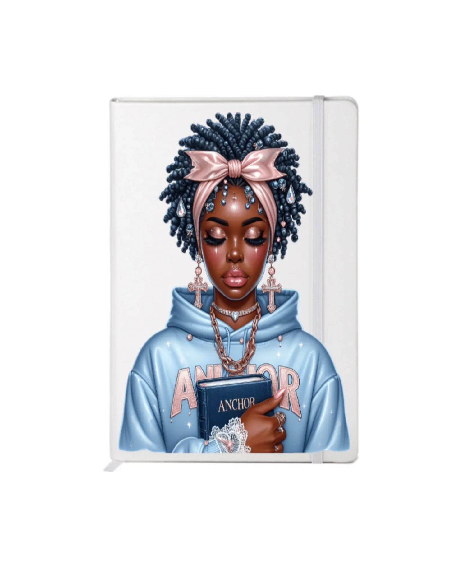 Amor - black woman pink bow & Sky blue sweater shirt